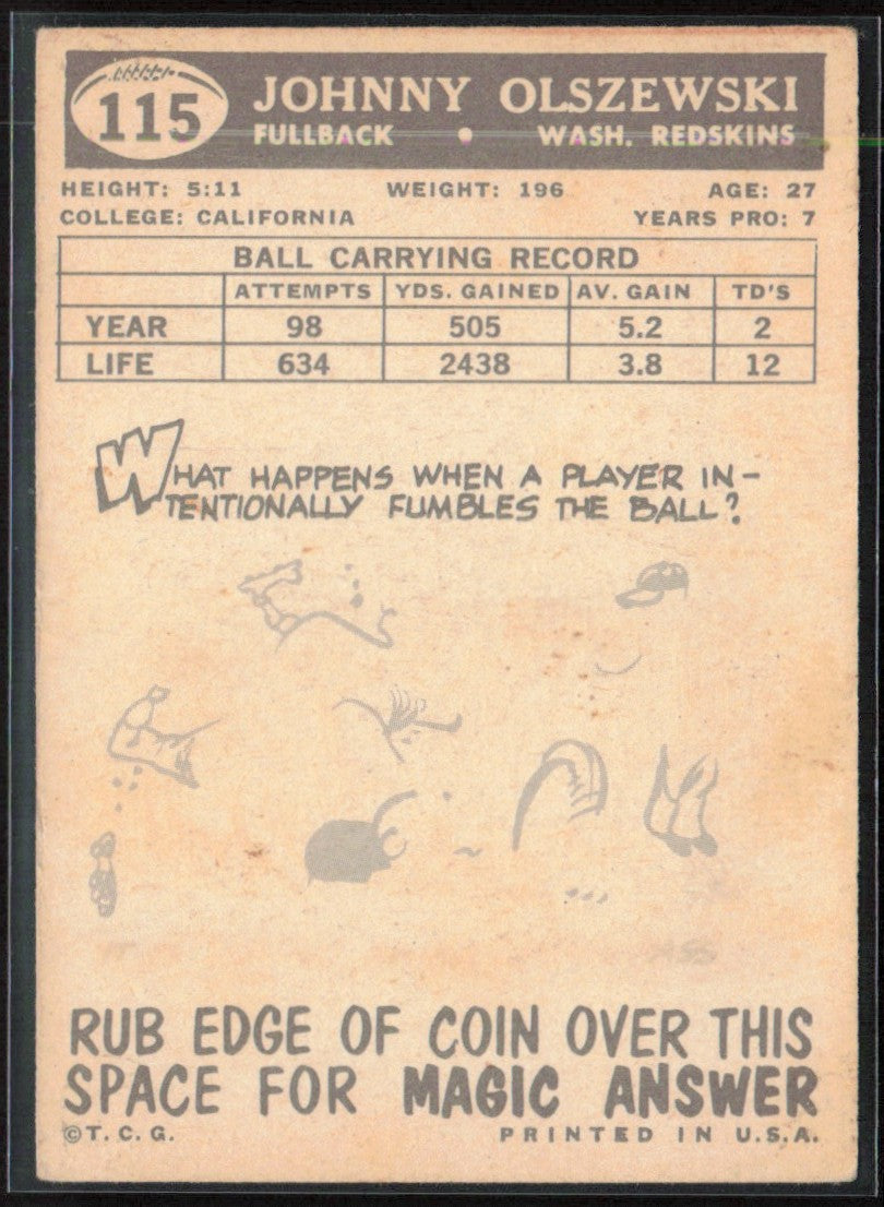 John Olszewski 1959 Topps #115 Washington Redskins