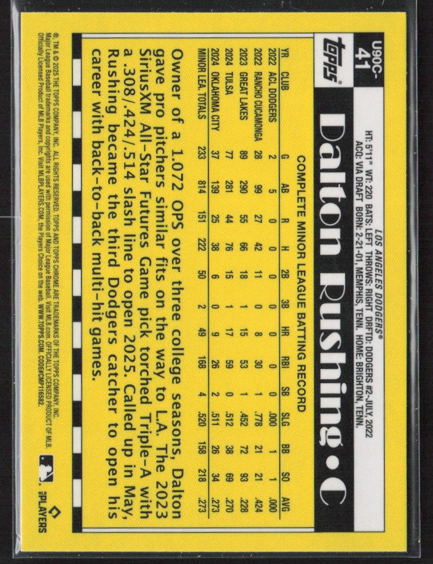 Dalton Rushing 2025 Topps Chrome 1990 Topps Silver Pack RC #U90C-41