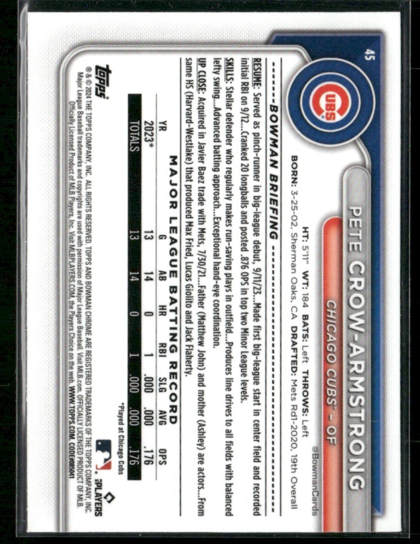 Pete Crow-Armstrong 2024 Bowman Chrome RC #45 Chicago Cubs