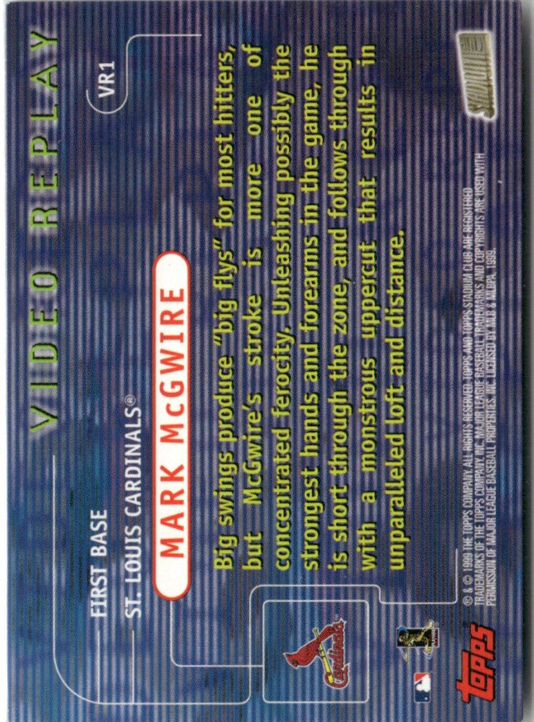 Mark McGwire 1999 Topps Video Replay Stadium Club #VR1 St. Louis Cardinals