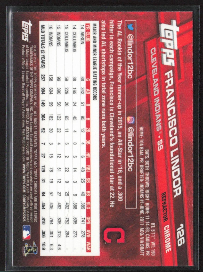 Francisco Lindor 2017 Topps Chrome Refractor #126 Cleveland Indians