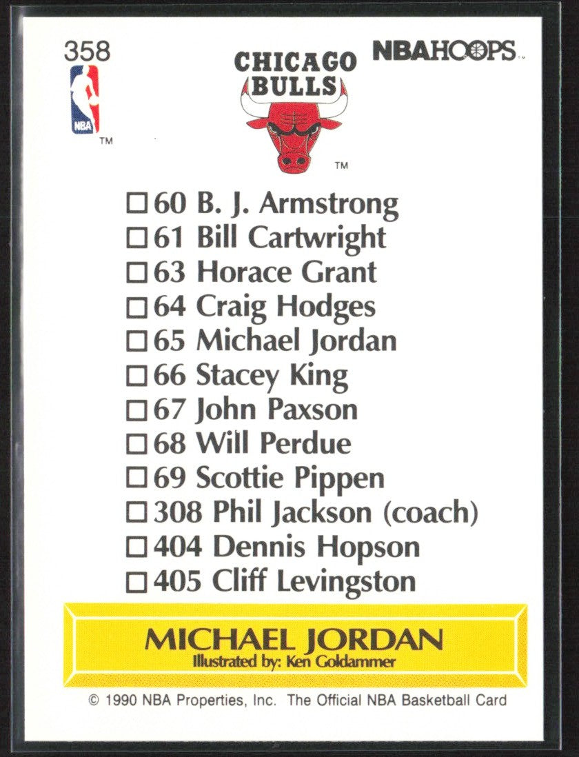 Michael Jordan 1990 Hoops Art Card Team Checklist #358 Chicago Bulls