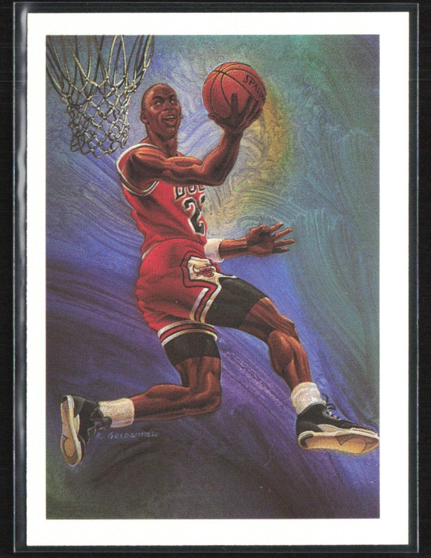 Michael Jordan 1990 Hoops Art Card Team Checklist #358 Chicago Bulls