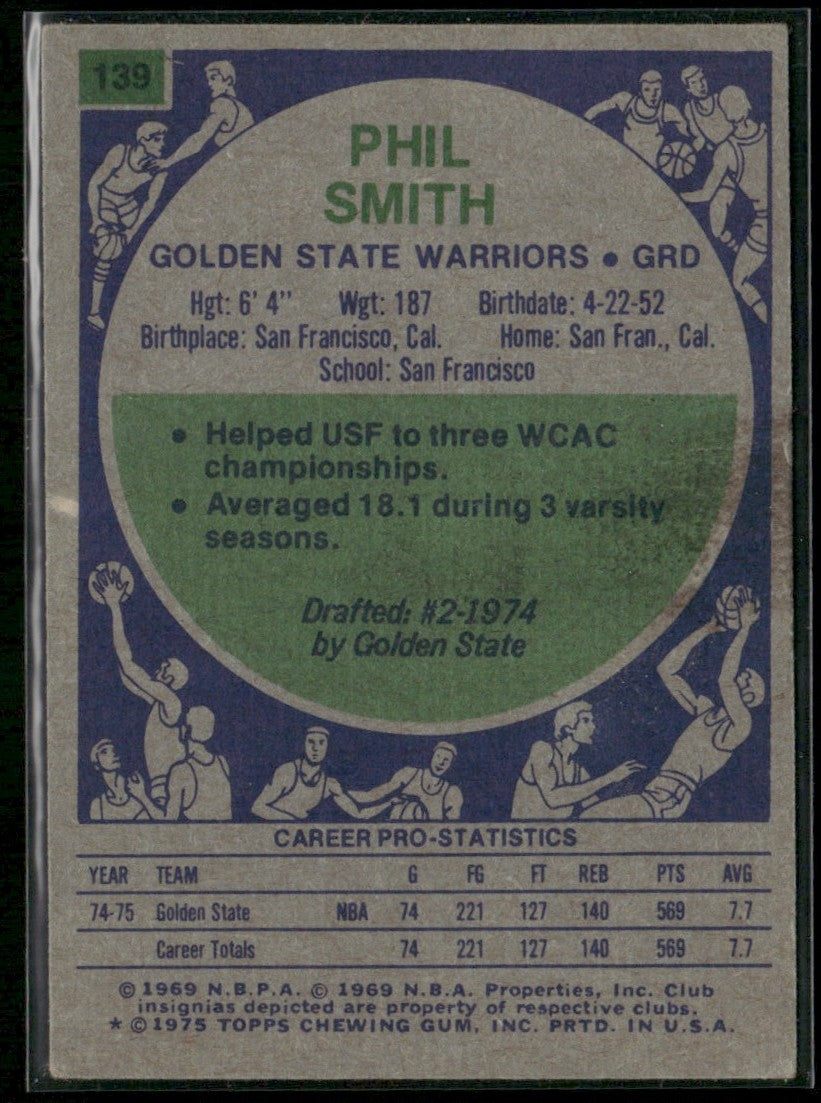 Phil Smith 1975 Topps RC #139 Golden State Warriors
