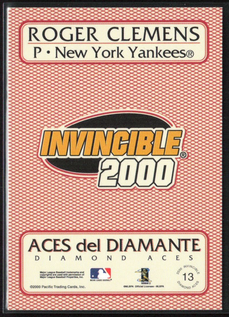 Roger Clemens 2000 Pacific Invincible Diamond Aces #13 New York Yankees