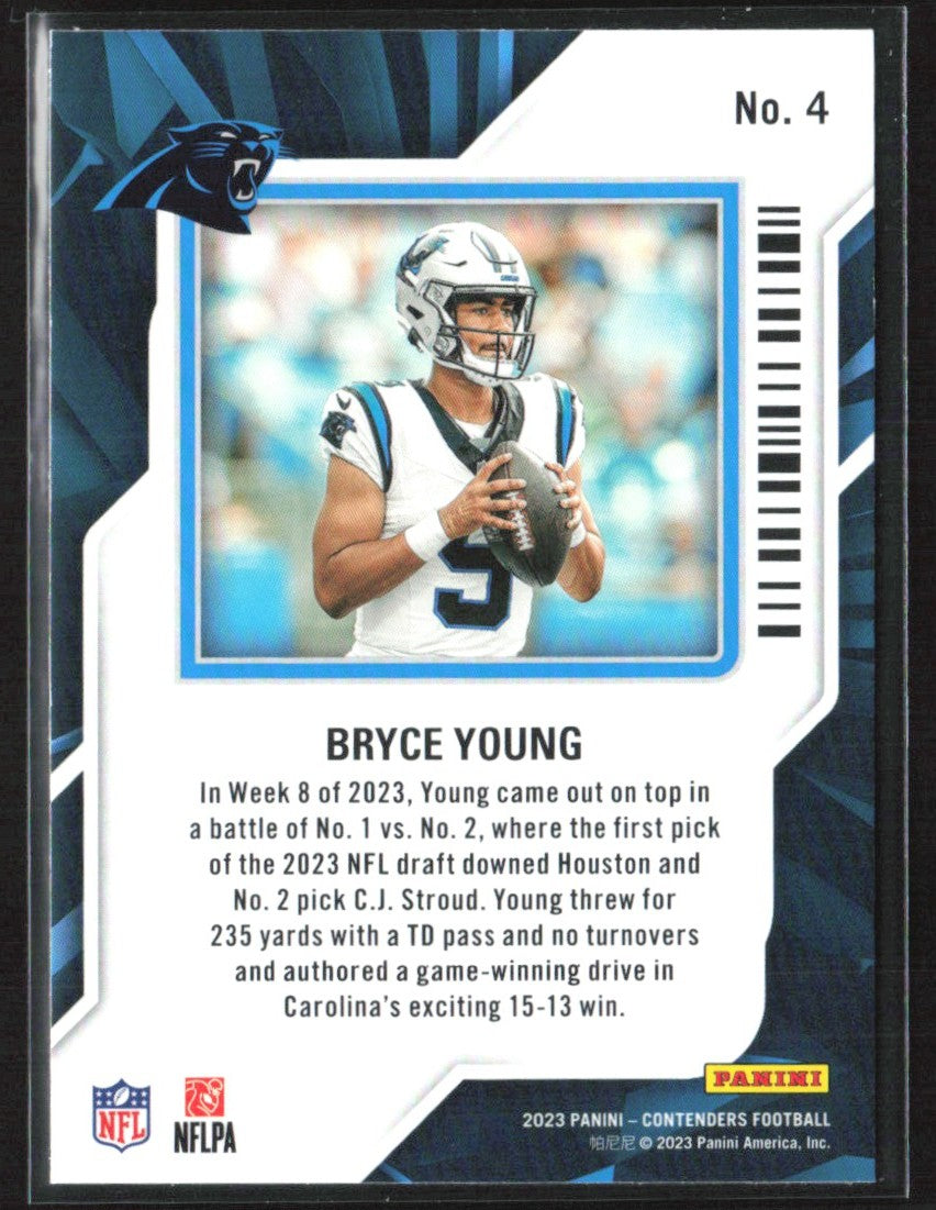 Bryce Young 2023 Panini Contenders Rookie of the Year #4 Carolina Panthers