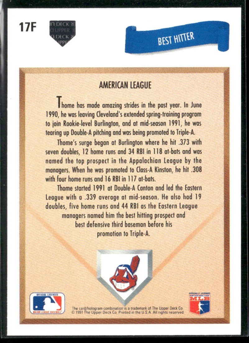 Jim Thome 1991 Upper Deck Final Edition RC #17F Cleveland Indians