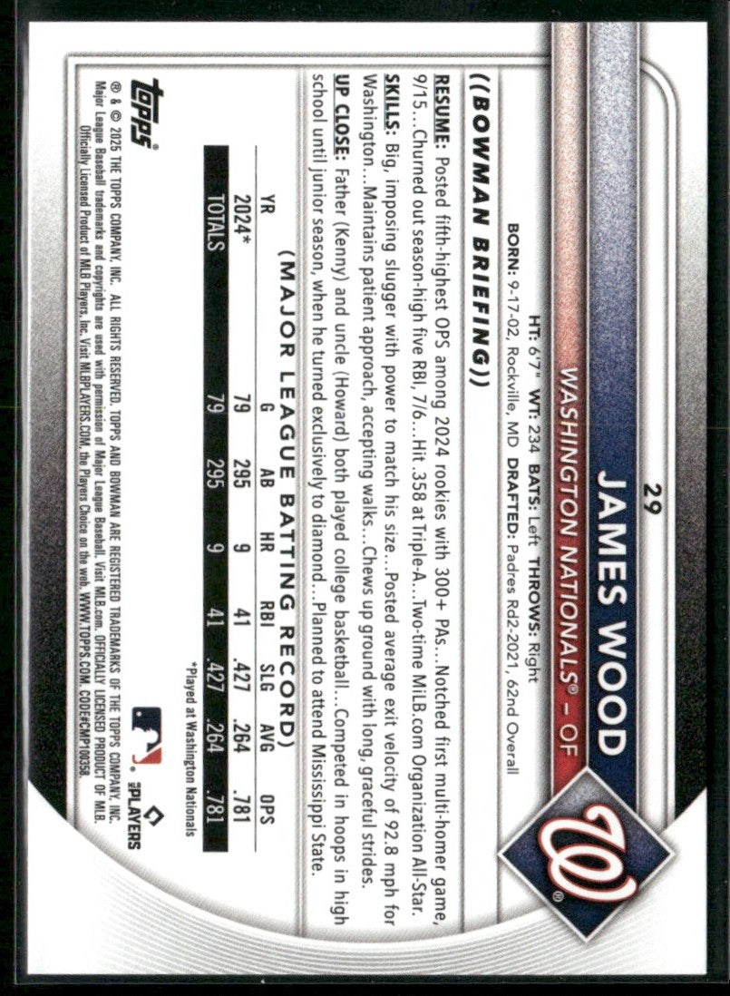 James Wood 2025 Bowman RC #29 Washington Nationals