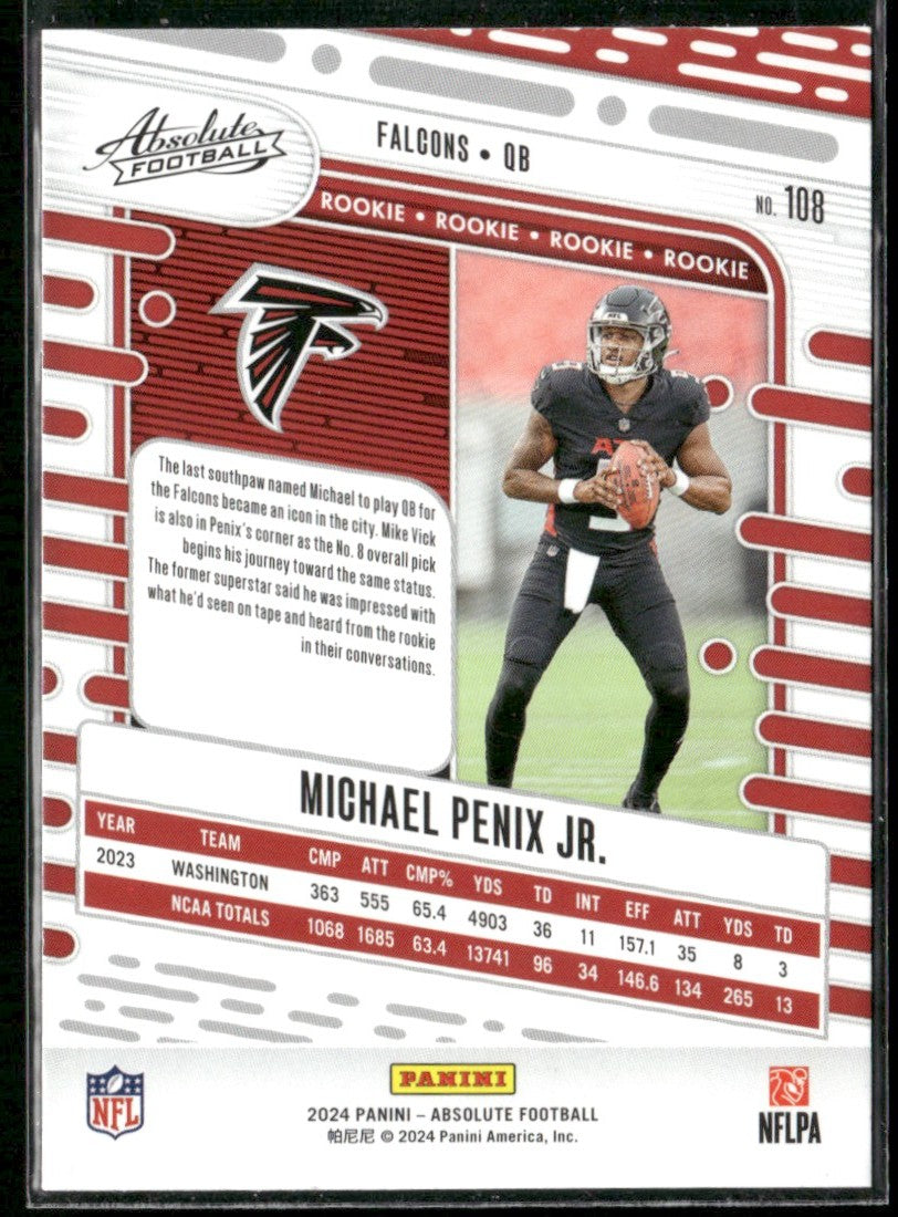 Michael Penix Jr. 2024 Panini Absolute RC #108 Atlanta Falcons