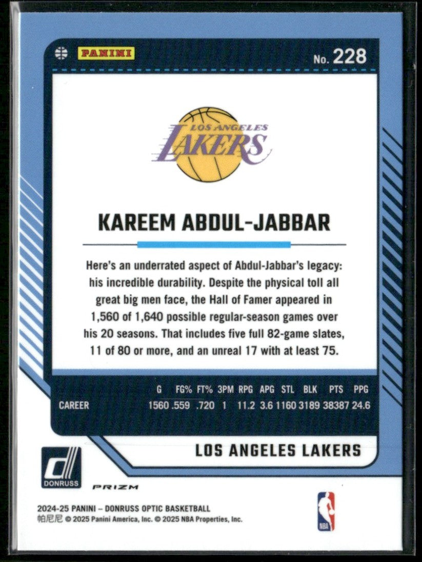 Kareem Abdul-Jabbar 2024 Donruss Optic Holo Silver Prizm #228 Los Angeles Lakers