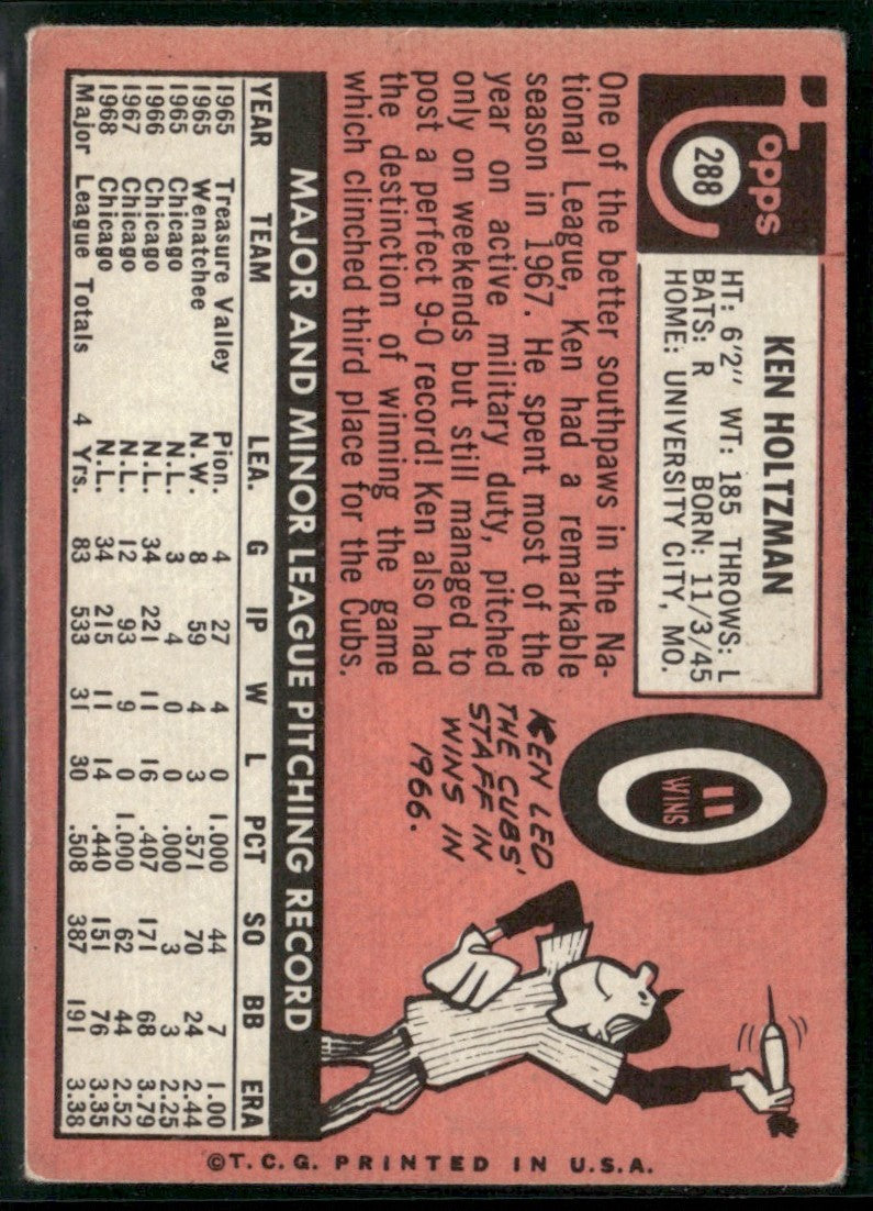 Ken Holtzman 1969 Topps #288 Chicago Cubs