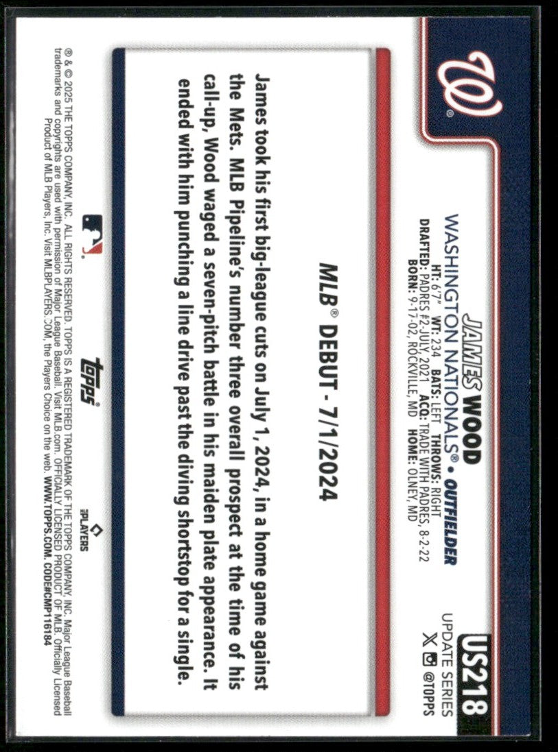 James Wood 2025 Topps Update RC #US218 Washington Nationals