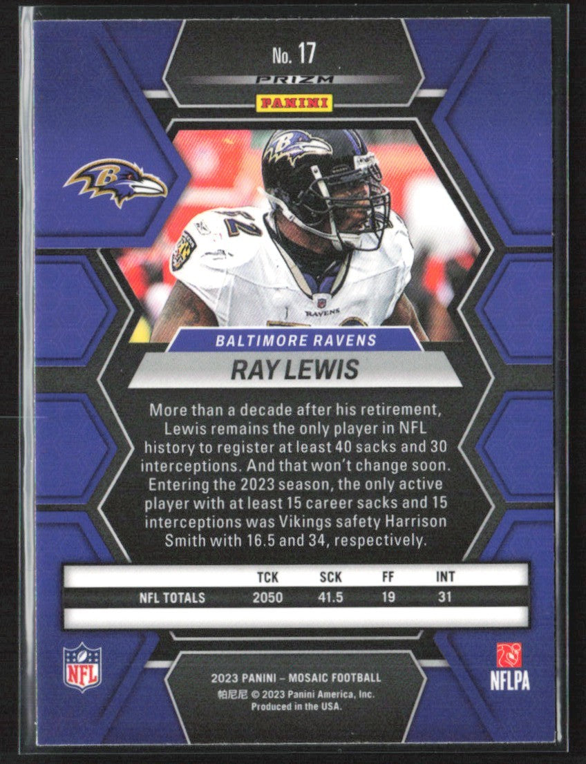 Ray Lewis 2023 Panini Mosaic Reactive Yellow #17 Baltimore Ravens