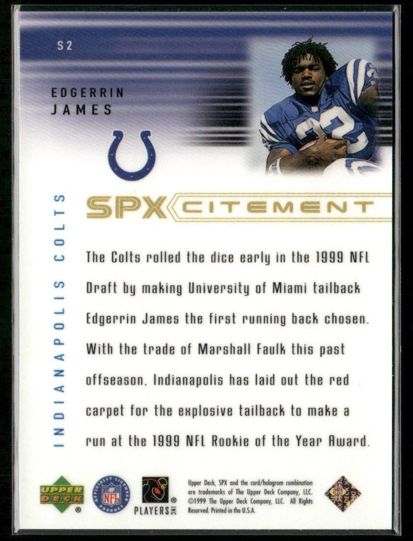 Edgerrin James 1999 Upper Deck SPx SPXCitement RC #S2 Indianapolis Colts