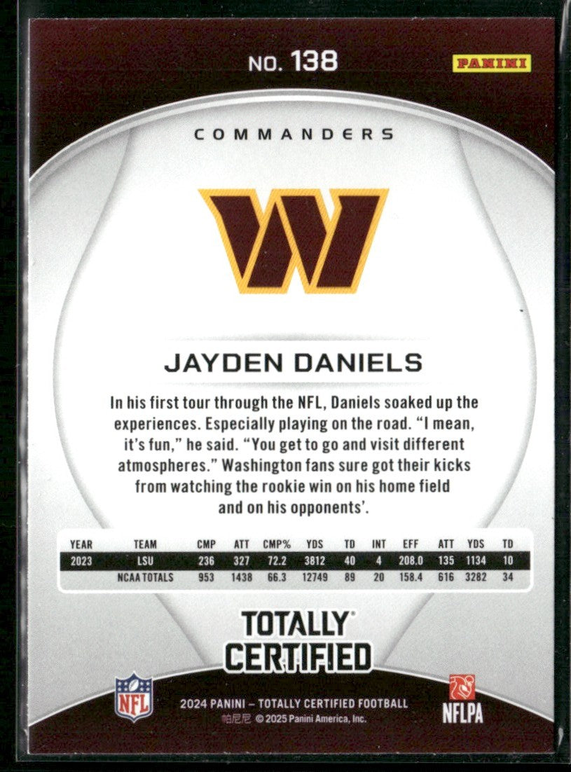 Jayden Daniels 2024 Panini Totally Certified RC #138 Washington Commanders