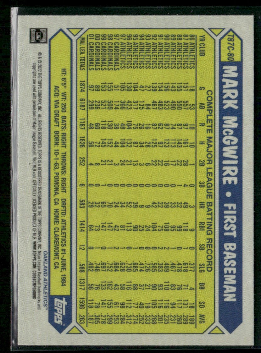 Mark McGwire 2022 Topps Chrome 1987 Silver Pack Mojo Refractor #T87C-80