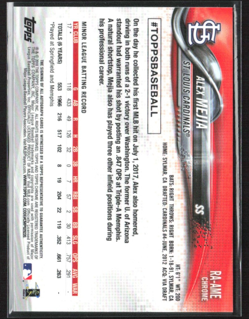 Alex Mejia 2018 Topps Chrome RC AUTO #RA-AME St. Louis Cardinals