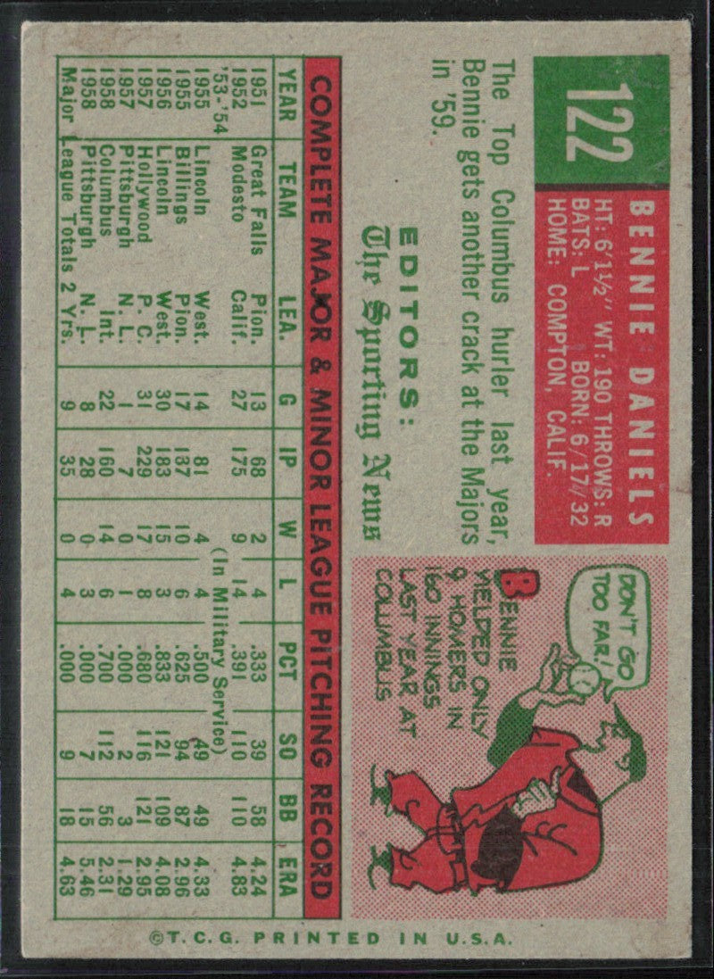 Bennie Daniels 1959 Topps #122.0 Pittsburgh Pirates