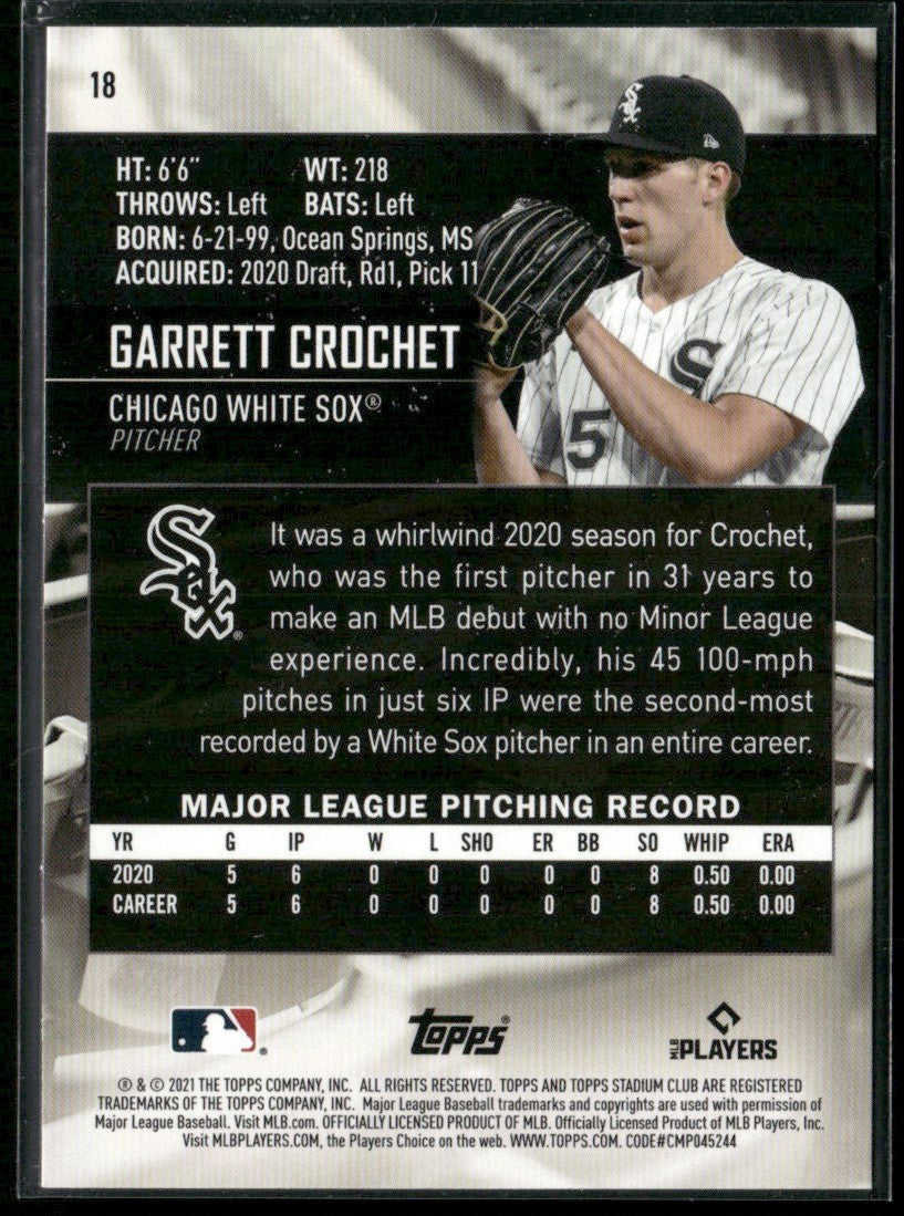 Garrett Crochet 2021 Topps Stadium Club RC #18 Chicago White Sox
