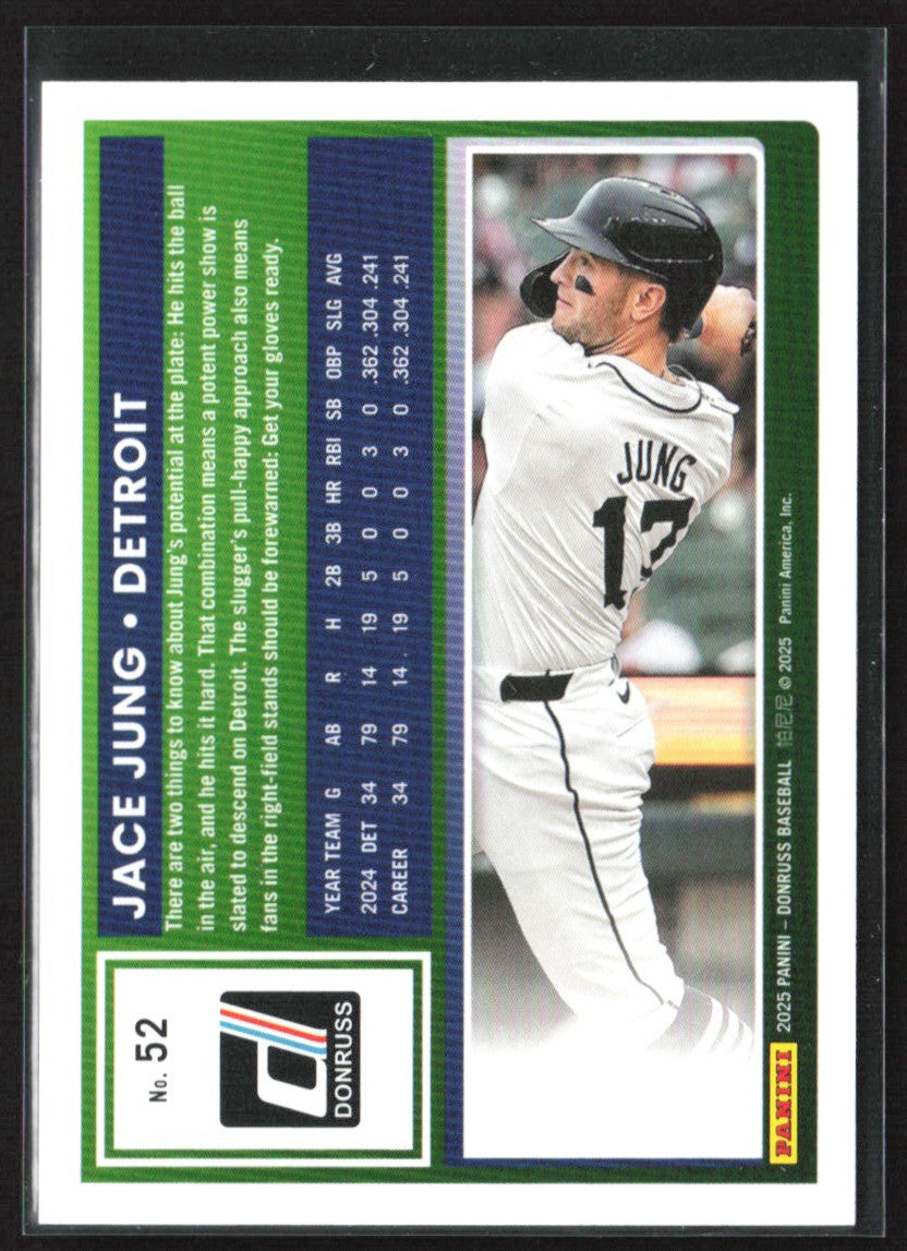 Jace Jung 2025 Donruss Green RC /199 #52 Detroit Tigers