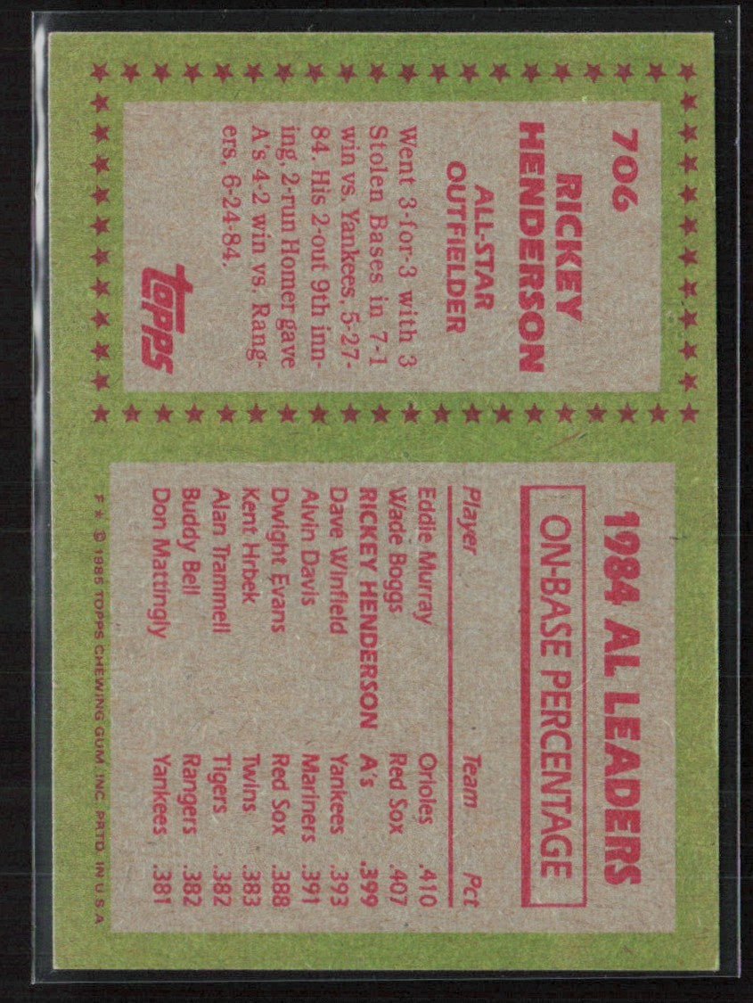 Rickey Henderson 1985 Topps All-Star #706 Oakland Athletics