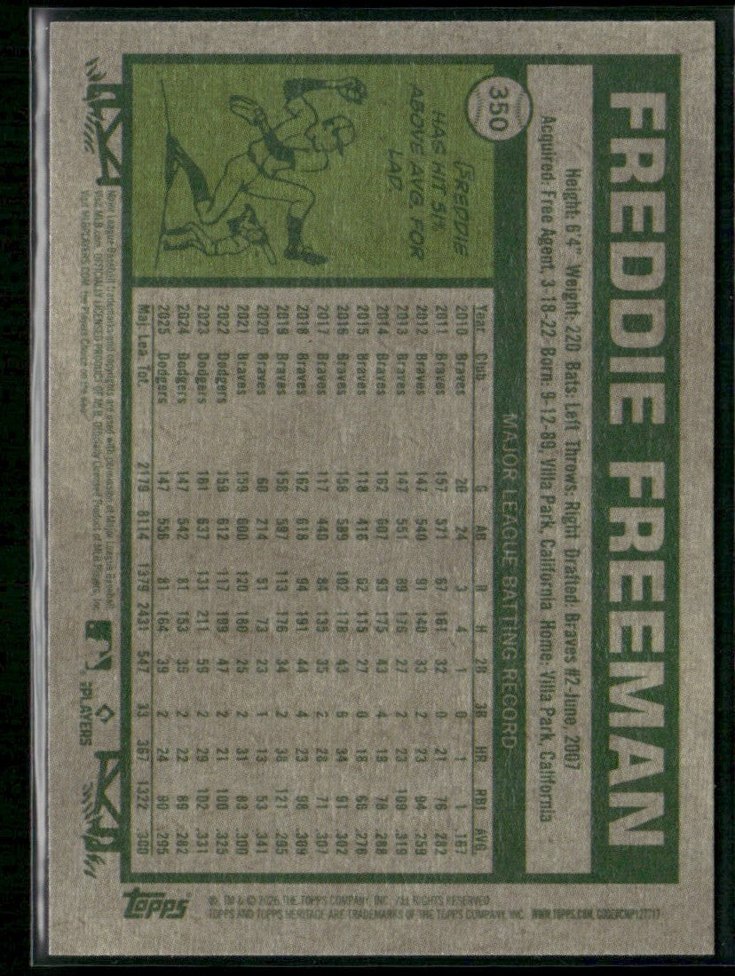 Freddie Freeman 2026 Topps Heritage Dark Gray #350 Los Angeles Dodgers