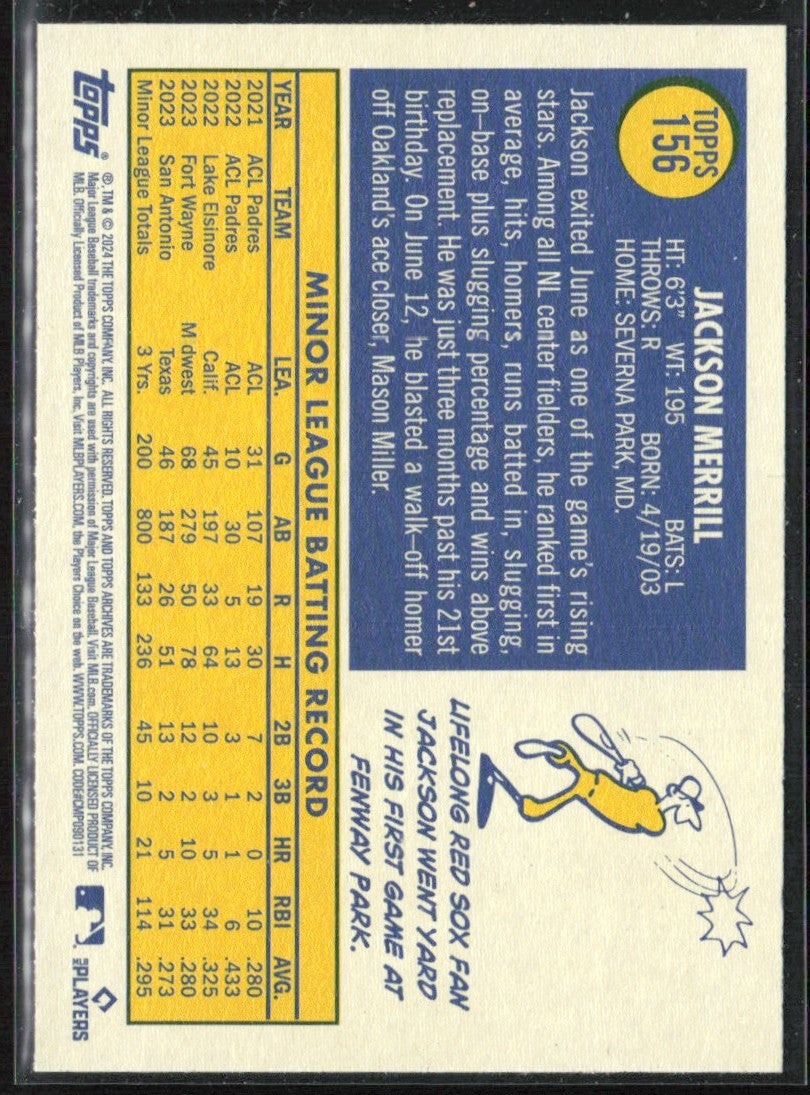 Jackson Merrill 2024 Topps Archives RC #156 San Diego Padres