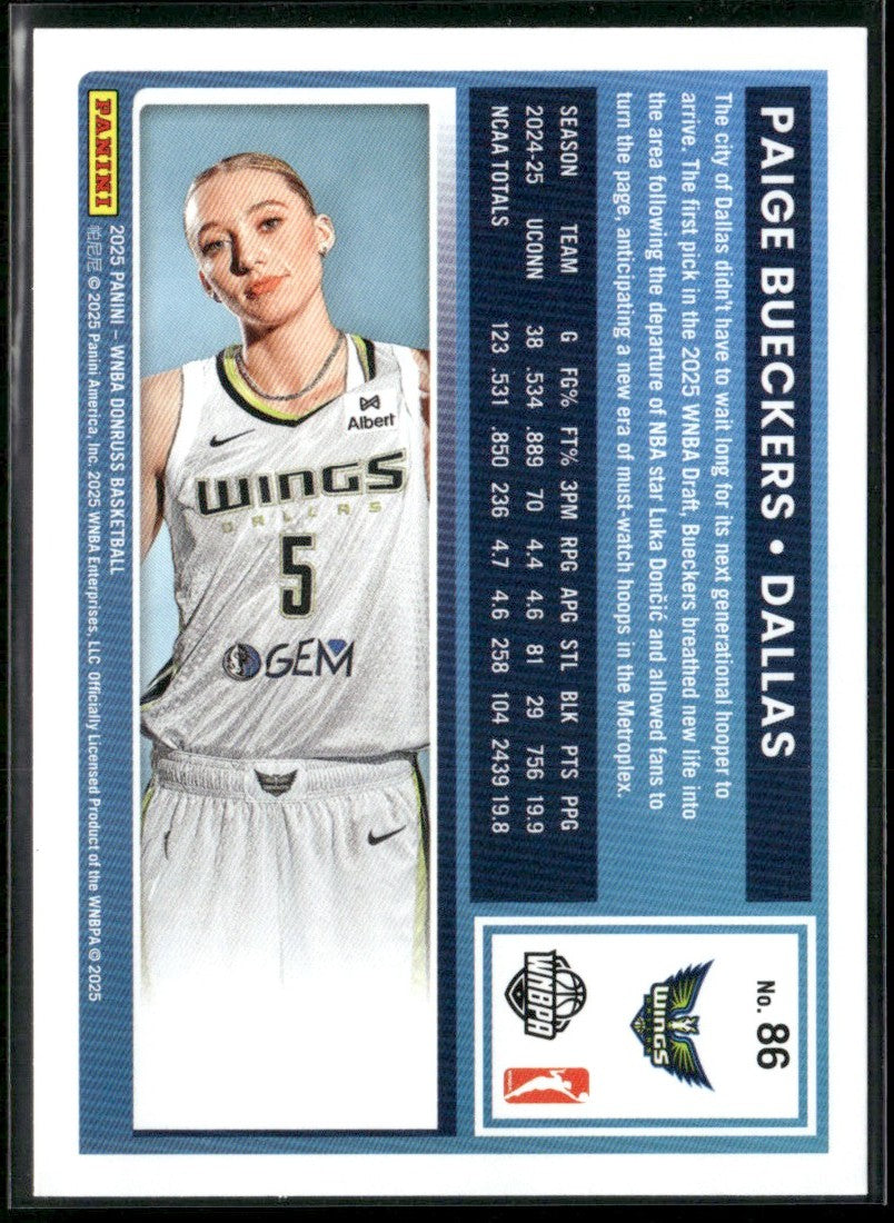 Paige Bueckers 2025 Donruss RC #86 Dallas Wings