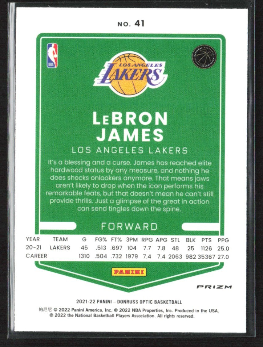 LeBron James 2021 Donruss Optic Blue Velocity #41 Los Angeles Lakers