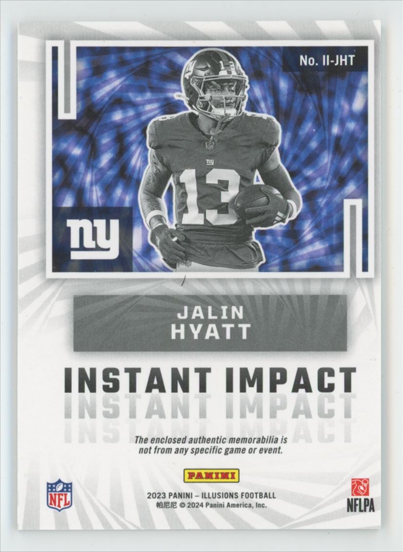 Jalin Hyatt 2023 Panini Illusions Instant Impact RC Jersey #II-JHT