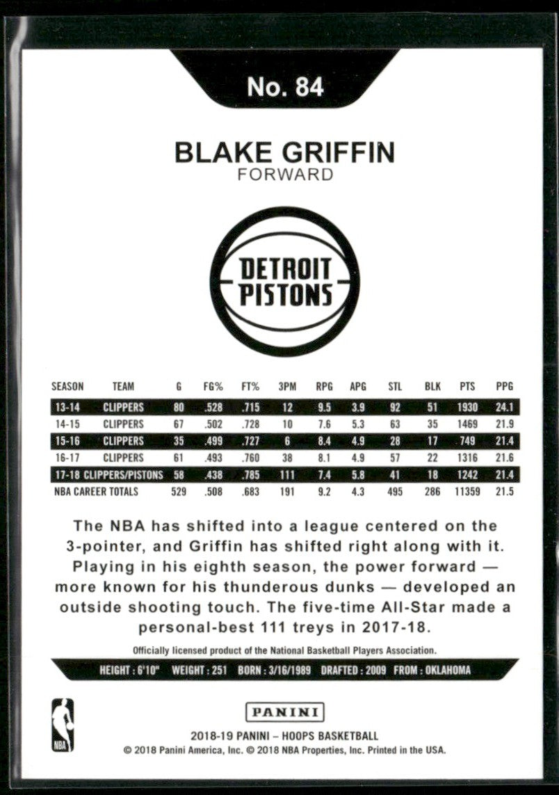 Blake Griffin 2018 Hoops Silver /199 #84 Detroit Pistons