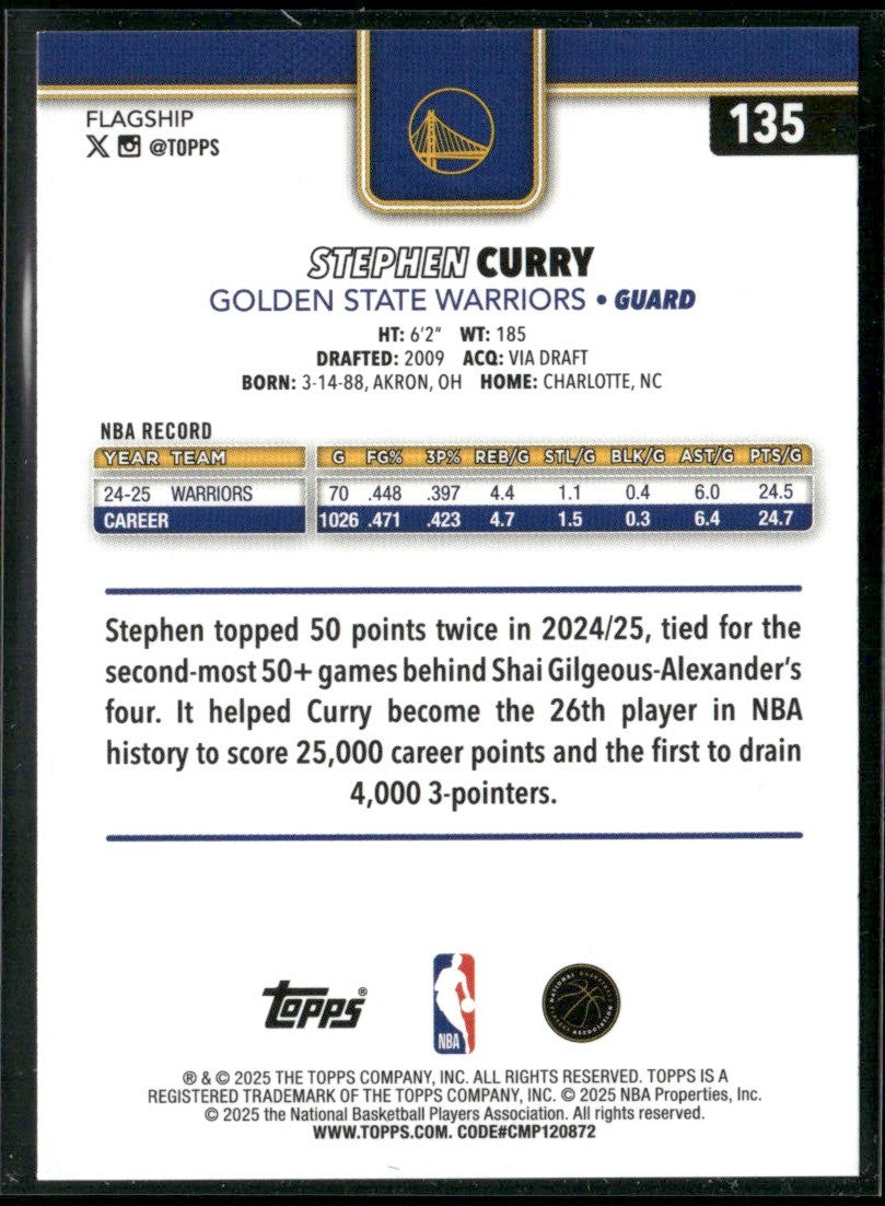 Stephen Curry 2025 Topps #135 Golden State Warriors