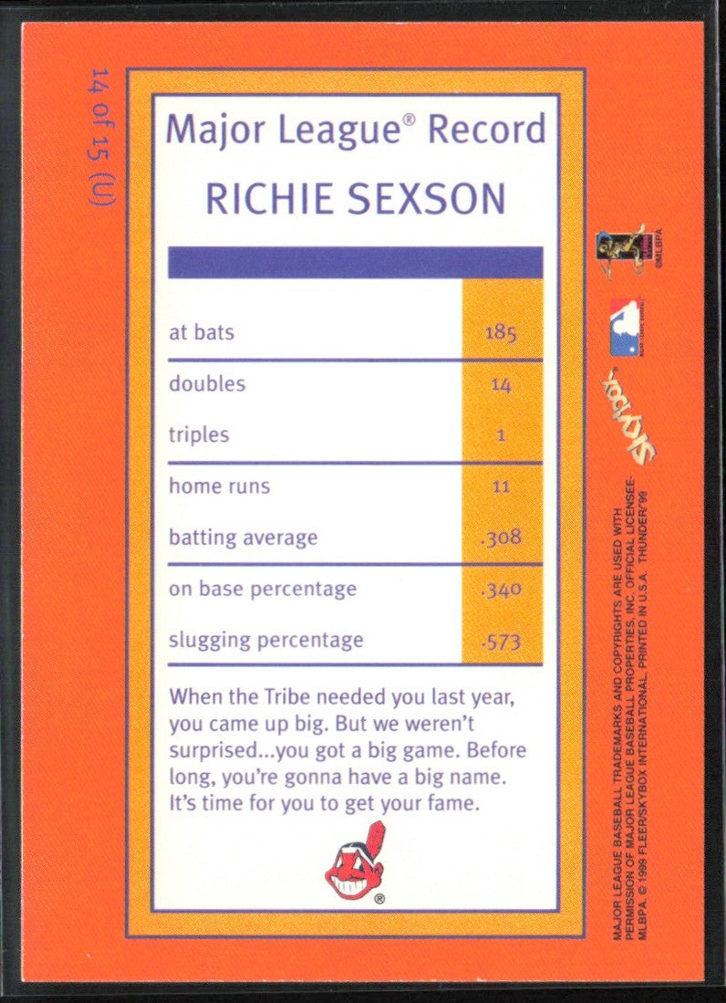 Richie Sexson 1999 SkyBox Thunder Unleashed #14 Cleveland Indians