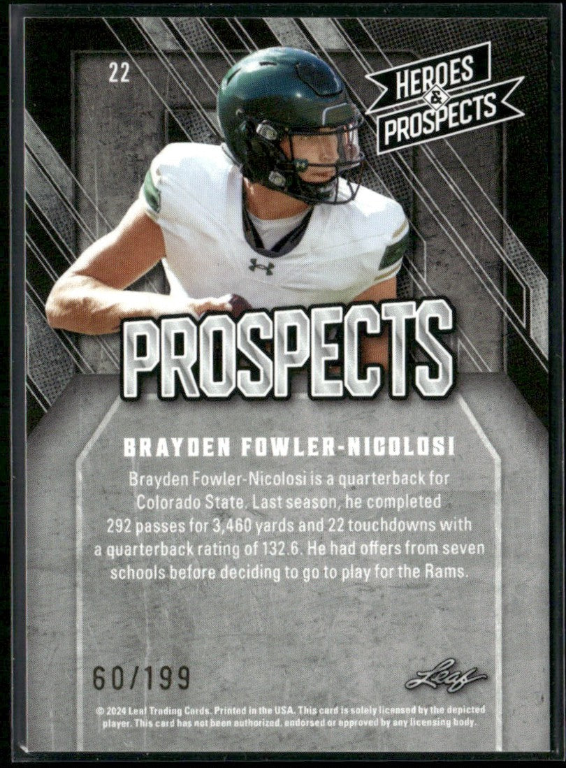 Brayden Fowler-Nicolosi 2024 Leaf Heroes & Prospects /199 #22 Los Angeles Rams