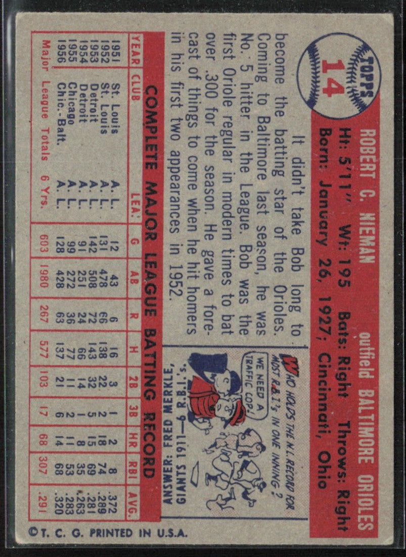Bob Nieman 1957 Topps #14 Baltimore Orioles