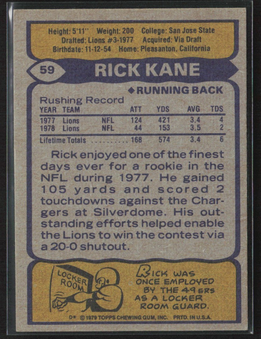 Rick Kane 1979 Topps #59 Detroit Lions