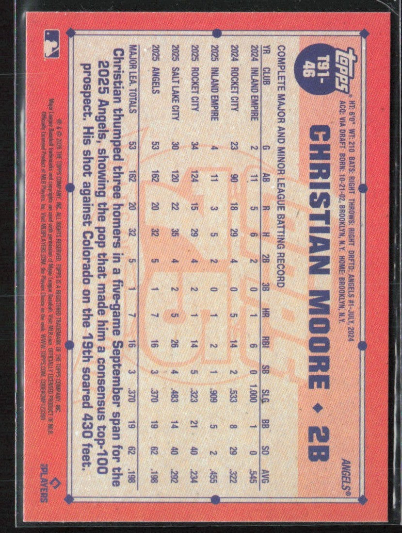 Christian Moore 2026 Topps 1991 Design RC #T91-46 Los Angeles Angels
