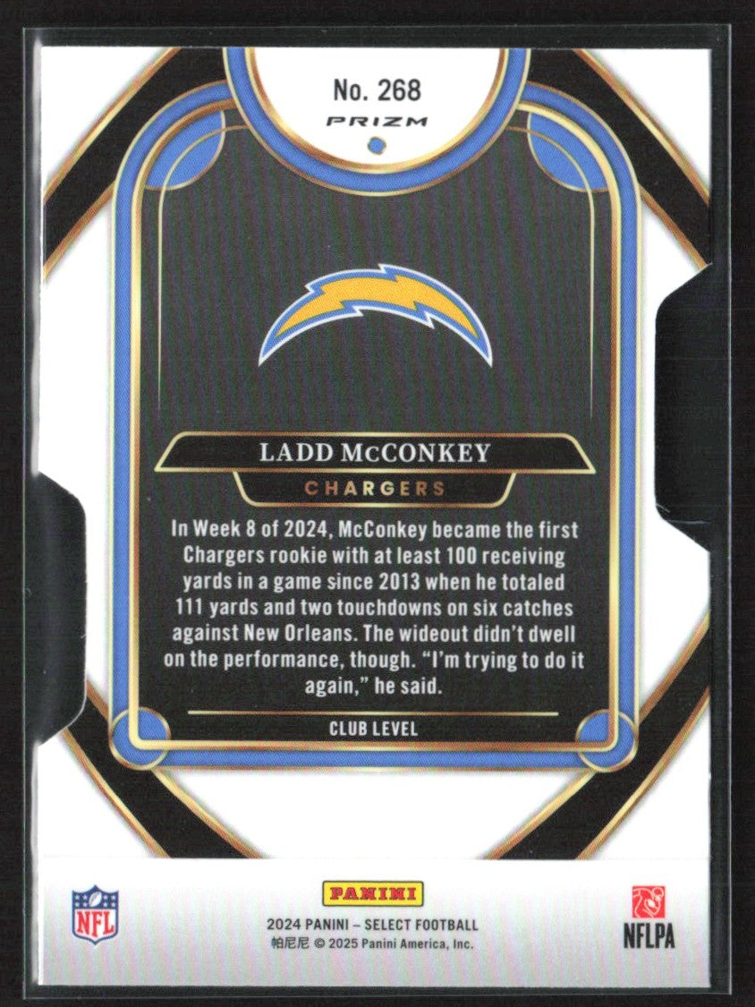 Ladd McConkey 2024 Panini Select Club Silver Prizm Die-Cut RC #268