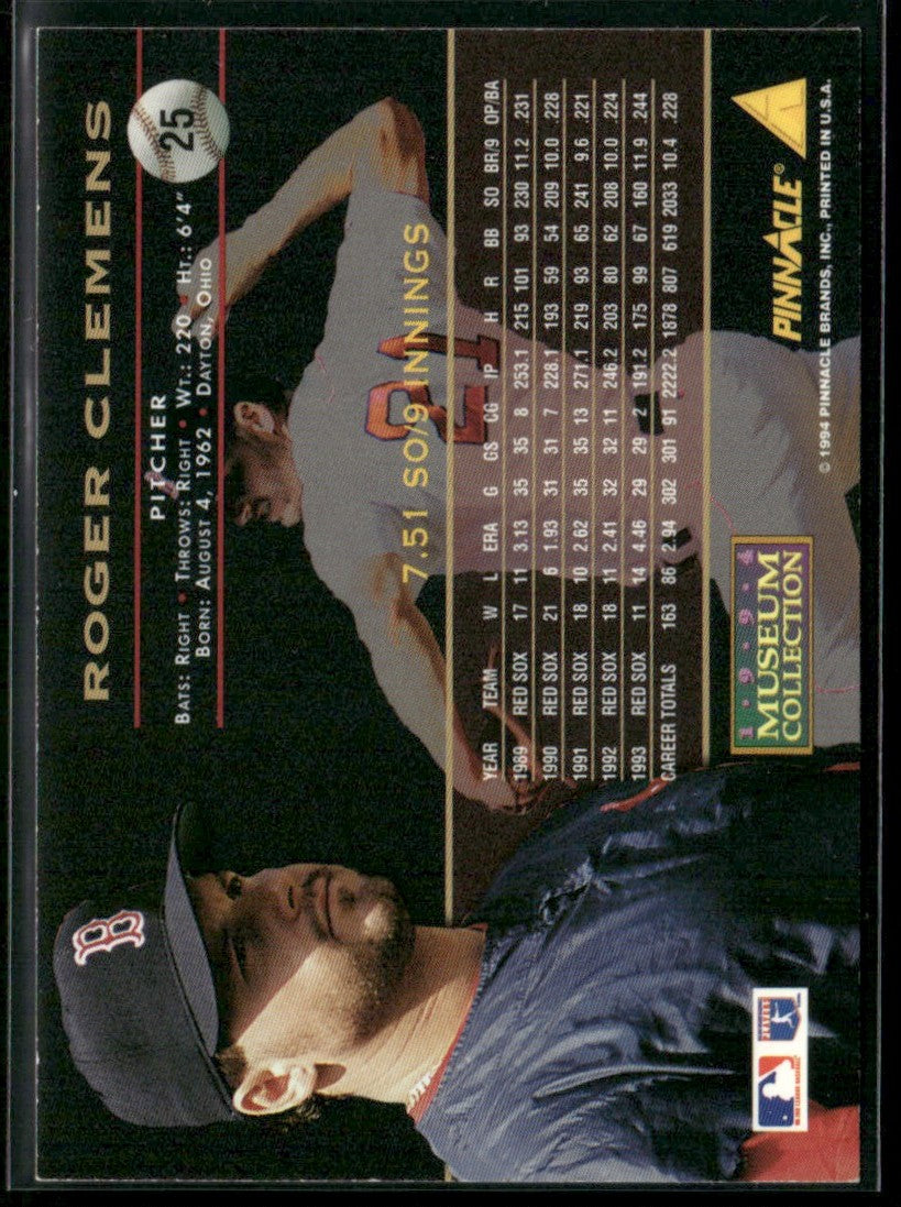 Roger Clemens 1994 Pinnacle Museum Collection #25 Boston Red Sox