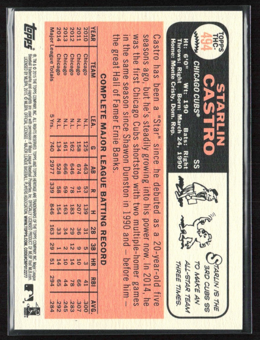 Starlin Castro 2015 Topps Heritage Chrome Purple Refractor #THC-494 Chicago Cubs