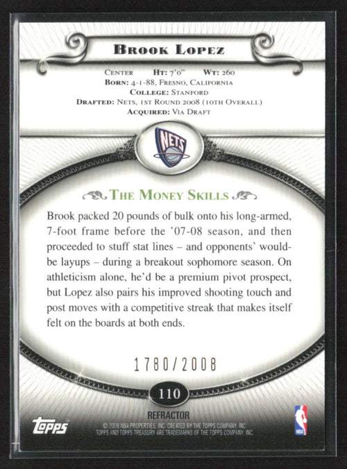 Brook Lopez 2008 Topps Treasury Bronze Refractor RC /2008 #110 New Jersey Nets