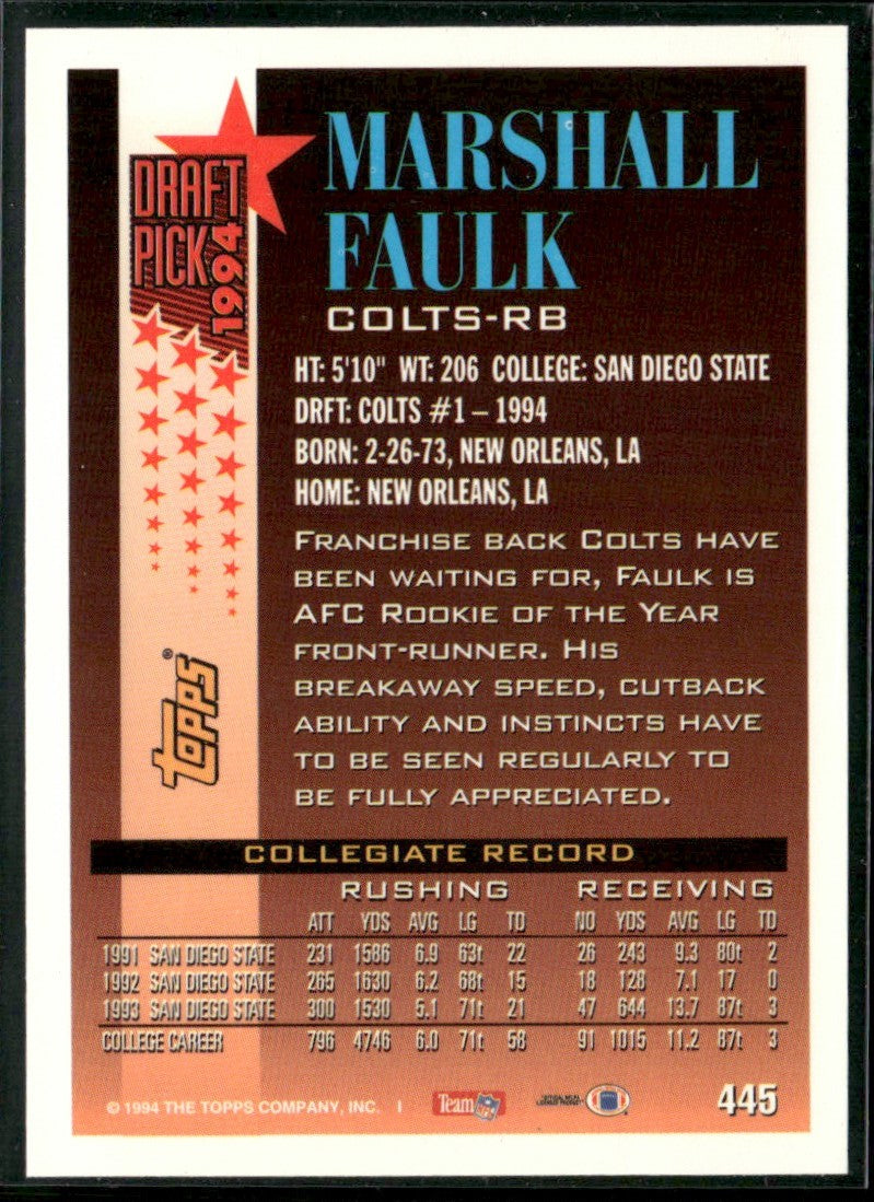 Marshall Faulk 1994 Topps RC #445 Indianapolis Colts