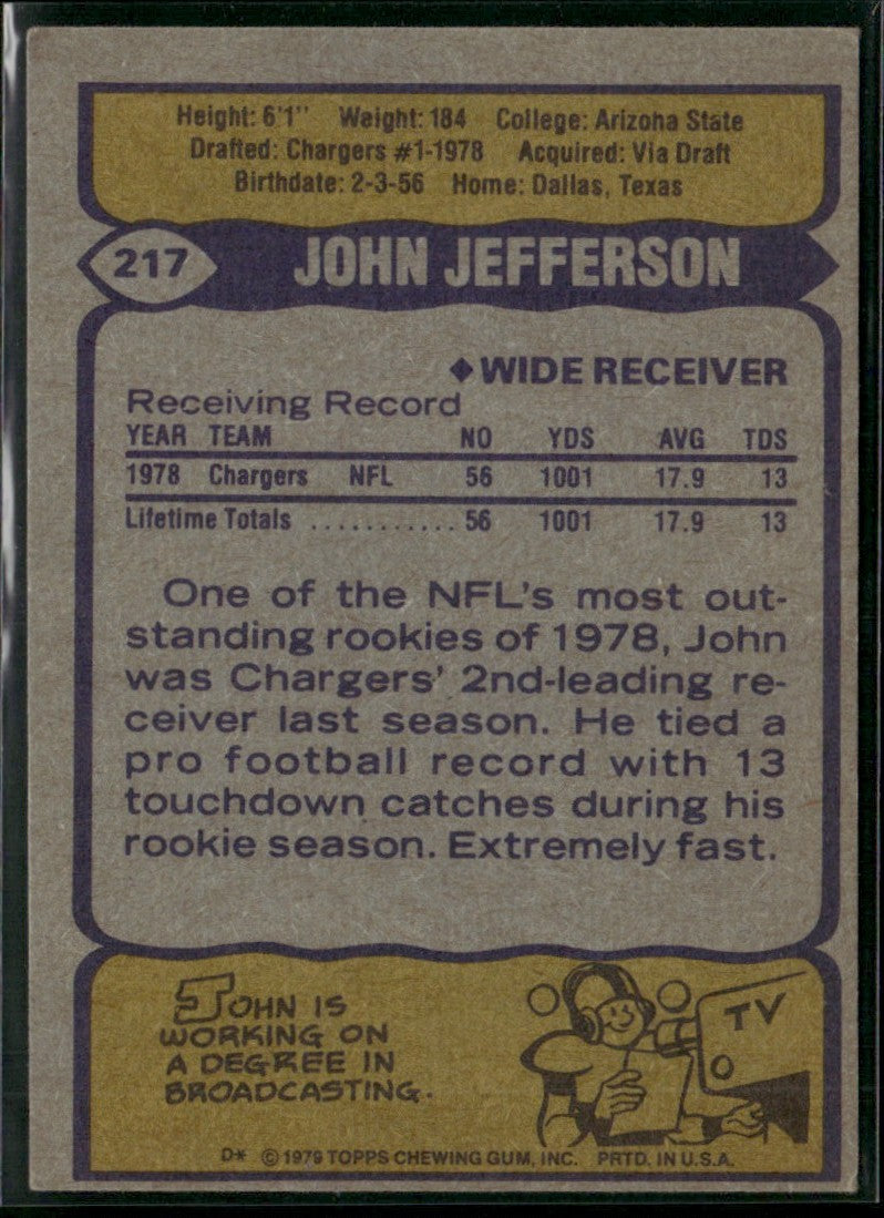 John Jefferson 1979 Topps RC #217 San Diego Chargers