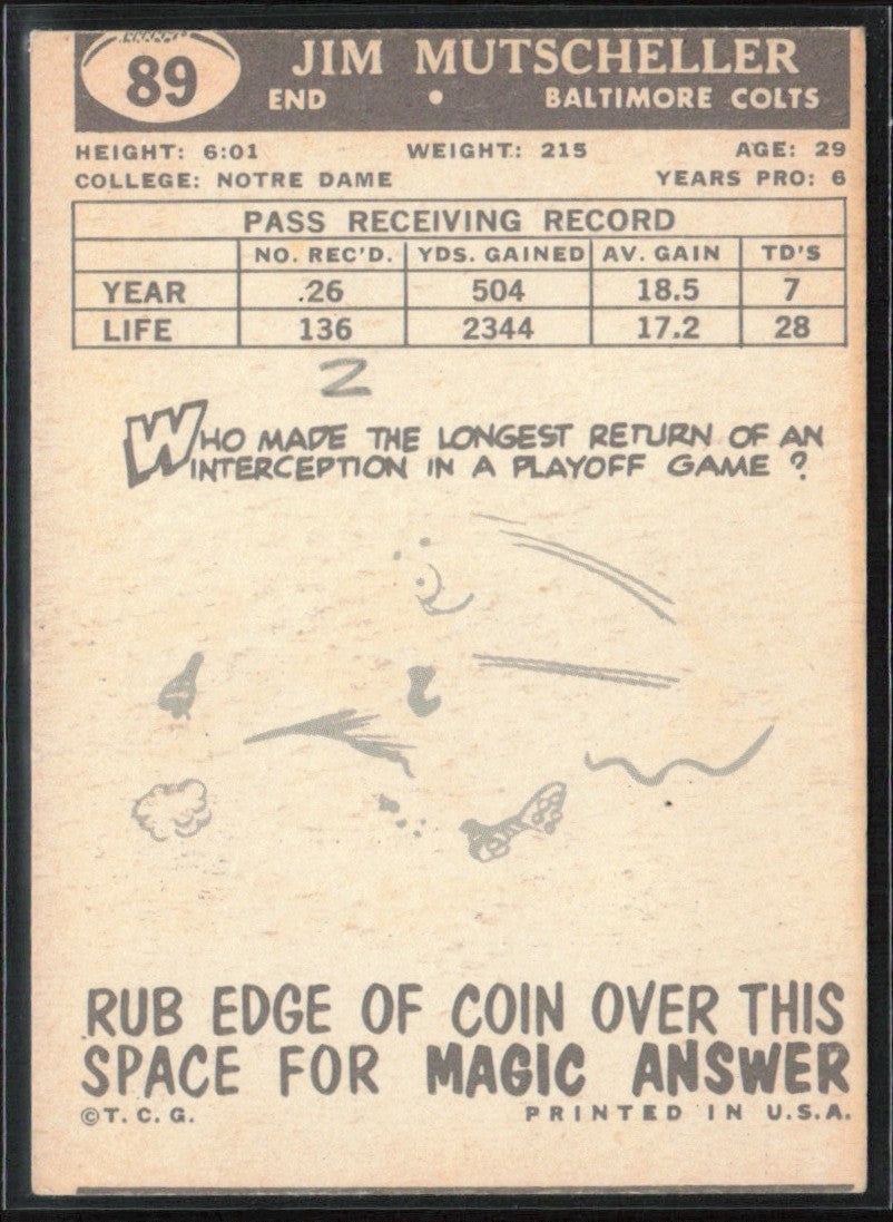 Jim Mutscheller 1959 Topps #89 Baltimore Colts