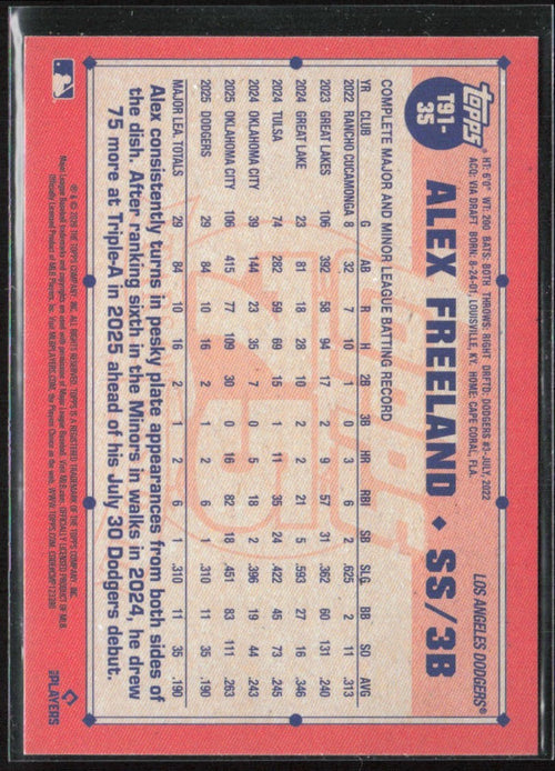 Alex Freeland 2026 Topps 1991 Foilboard RC #T91-35 Los Angeles Dodgers