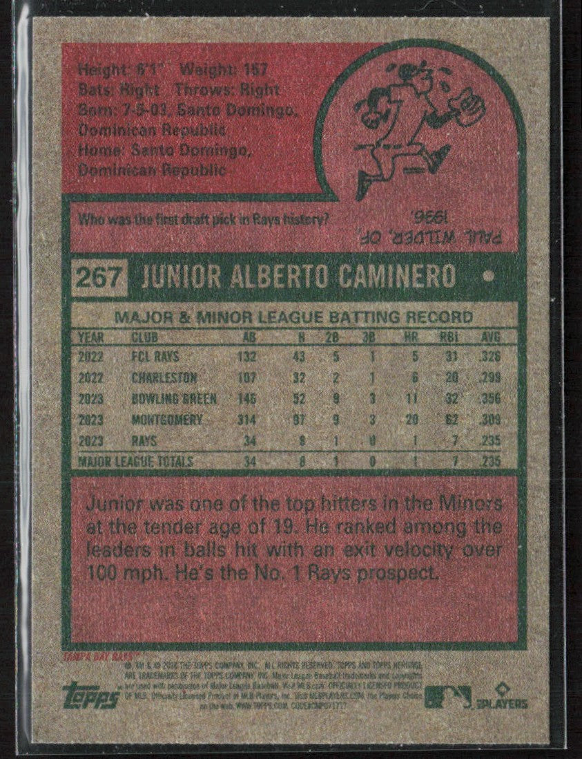 Junior Caminero 2024 Topps Heritage RC #267 Tampa Bay Rays