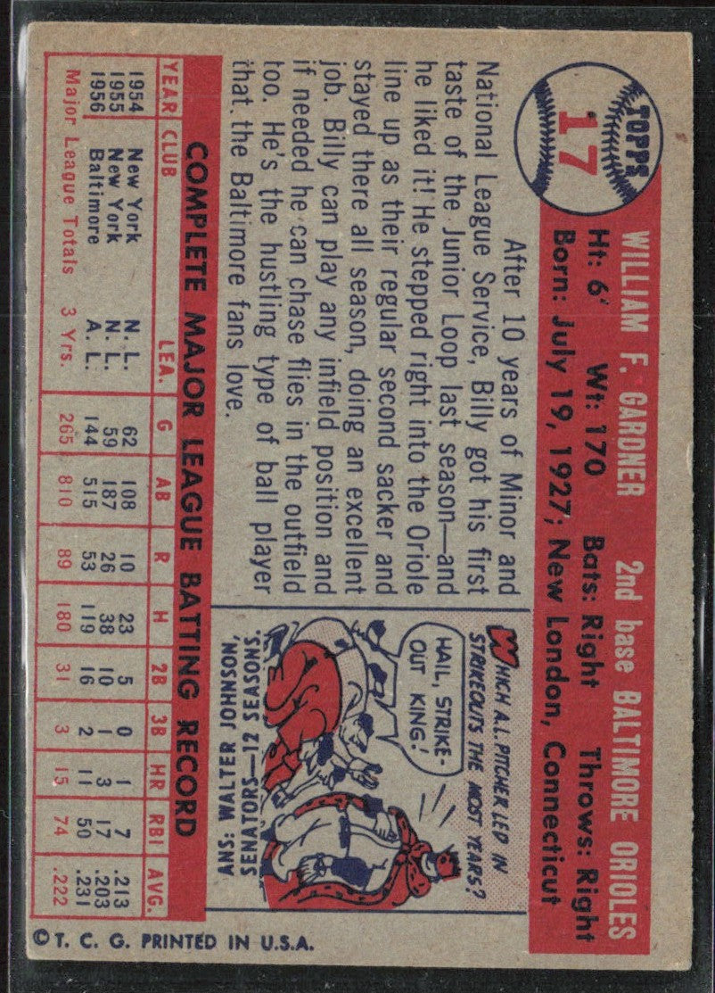 Billy Gardner 1957 Topps #17 Baltimore Orioles