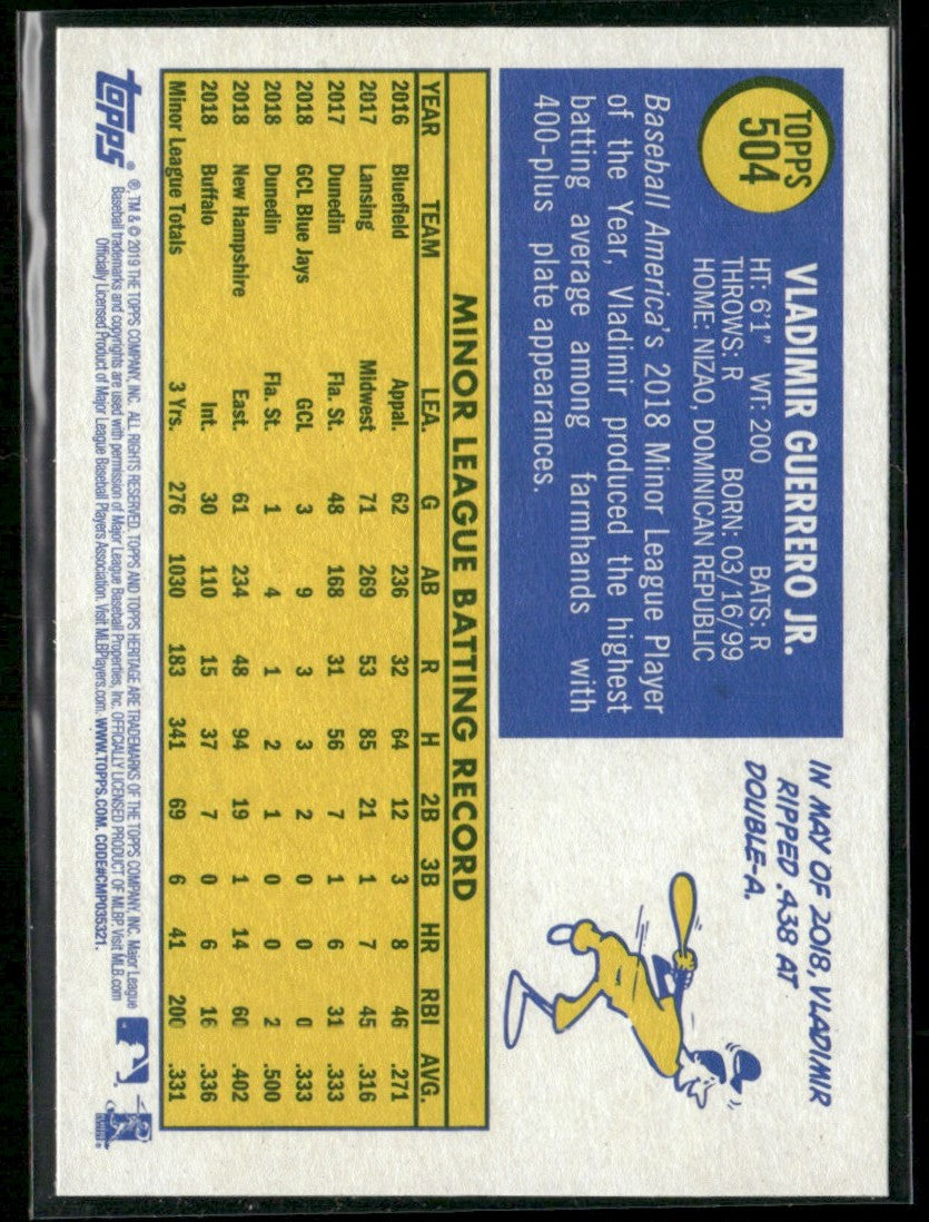 Vladimir Guerrero Jr. 2019 Topps Heritage High Number RC #504 Toronto Blue Jays