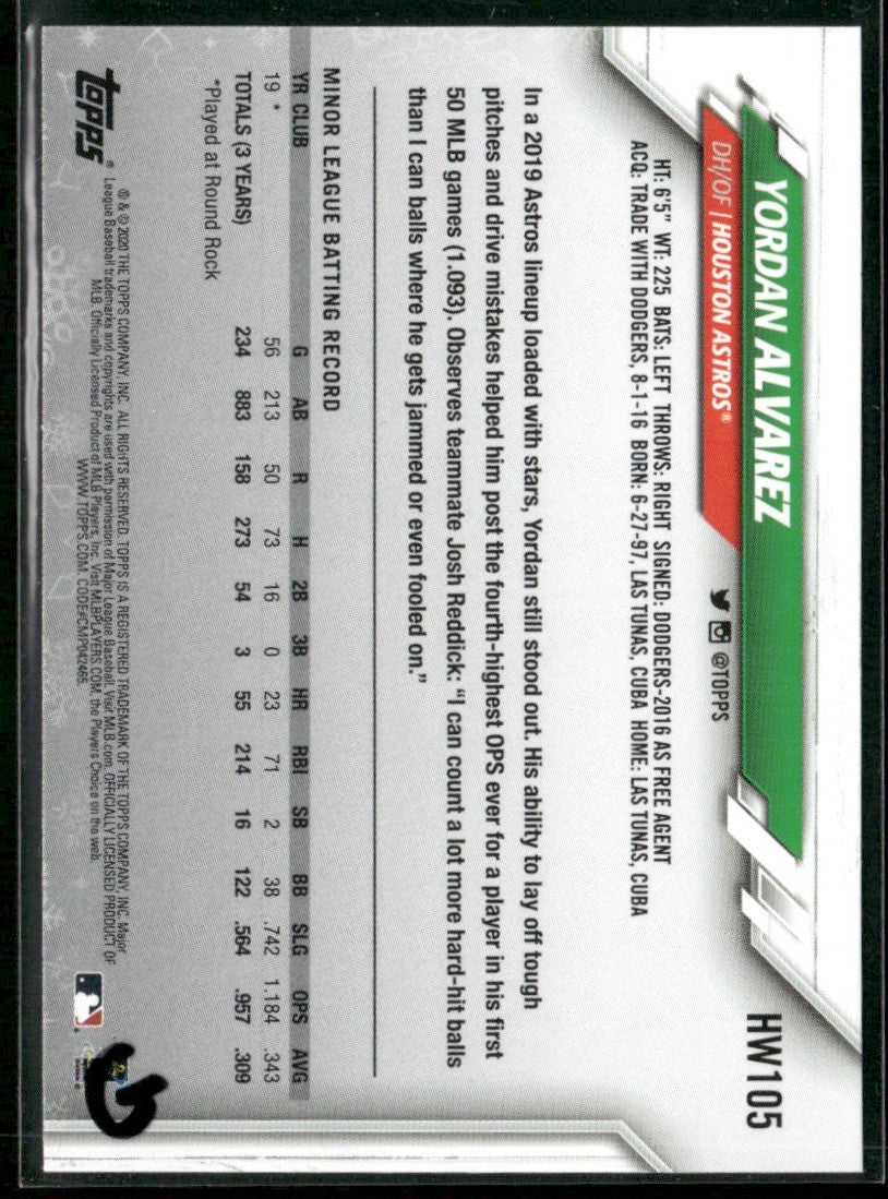 Yordan Alvarez 2020 Topps Holiday RC #HW105 Houston Astros