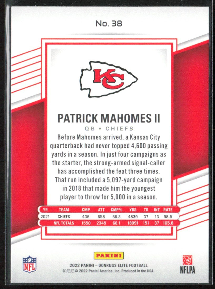 Patrick Mahomes II 2022 Panini Elite #38 Kansas City Chiefs